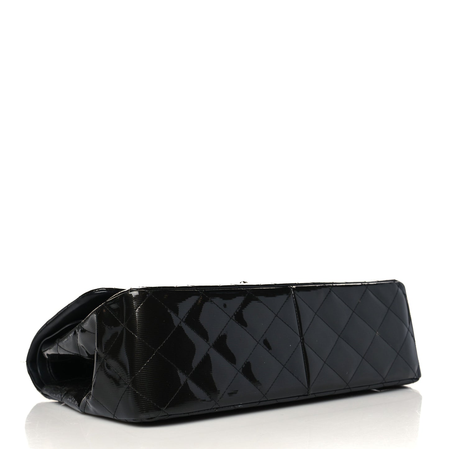 Striated Patent Quilted Jumbo Double Flap Black
