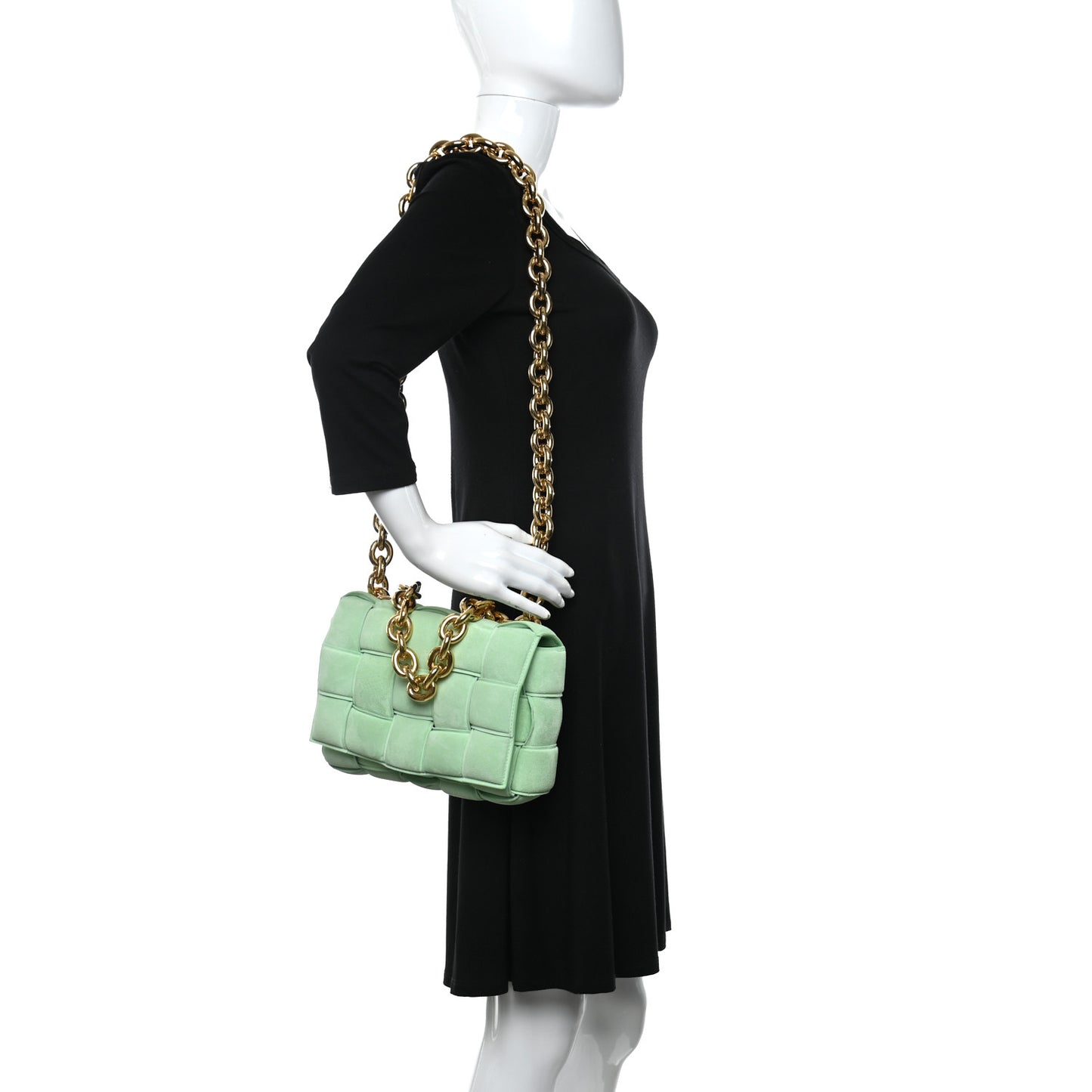 Suede Maxi Intrecciato Padded Chain Cassette Crossbody Bag Wasabi