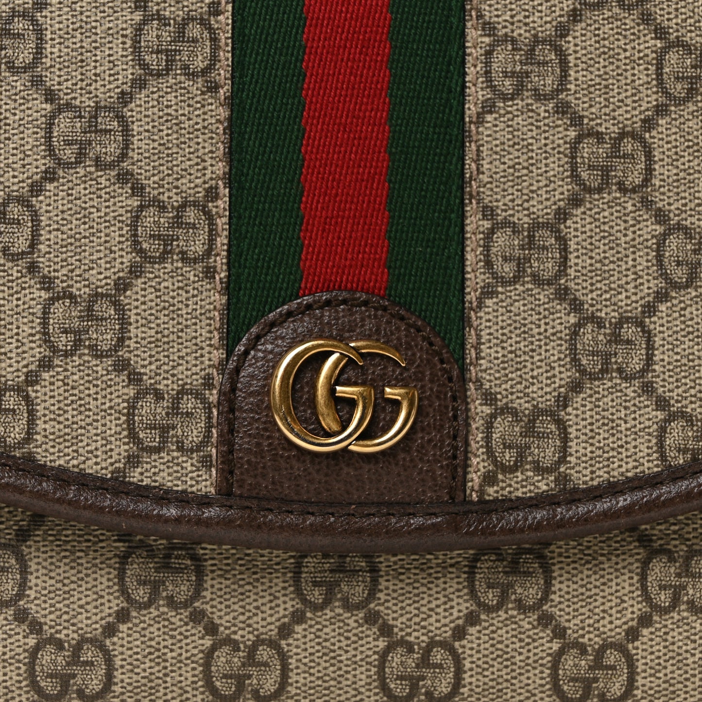 GG Supreme Monogram Textured Dollar Calfskin Web Ophidia Flap Shoulder Bag Beige Ebony New Acero
