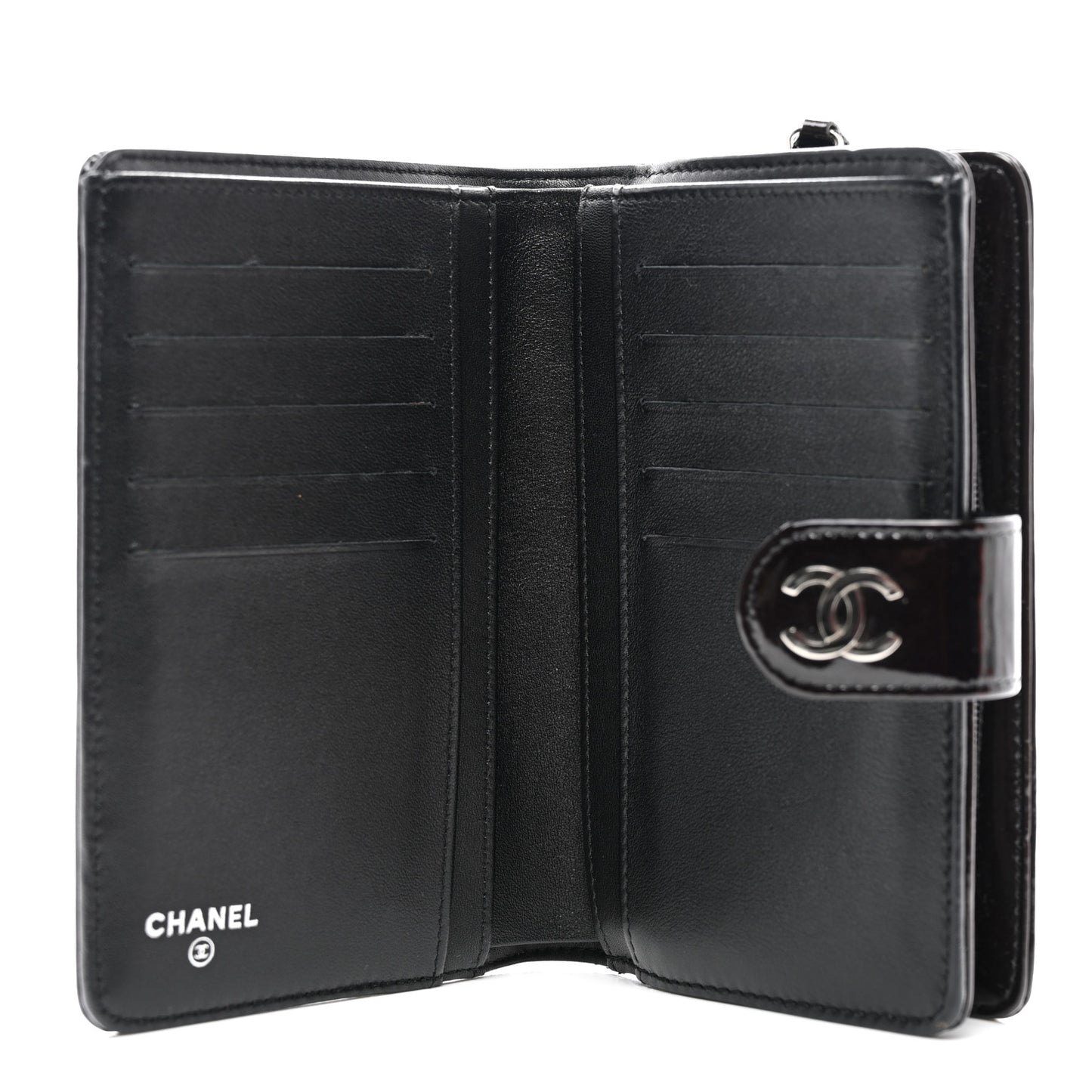 Patent Camellia Embossed Zipped Pocket Wallet Black