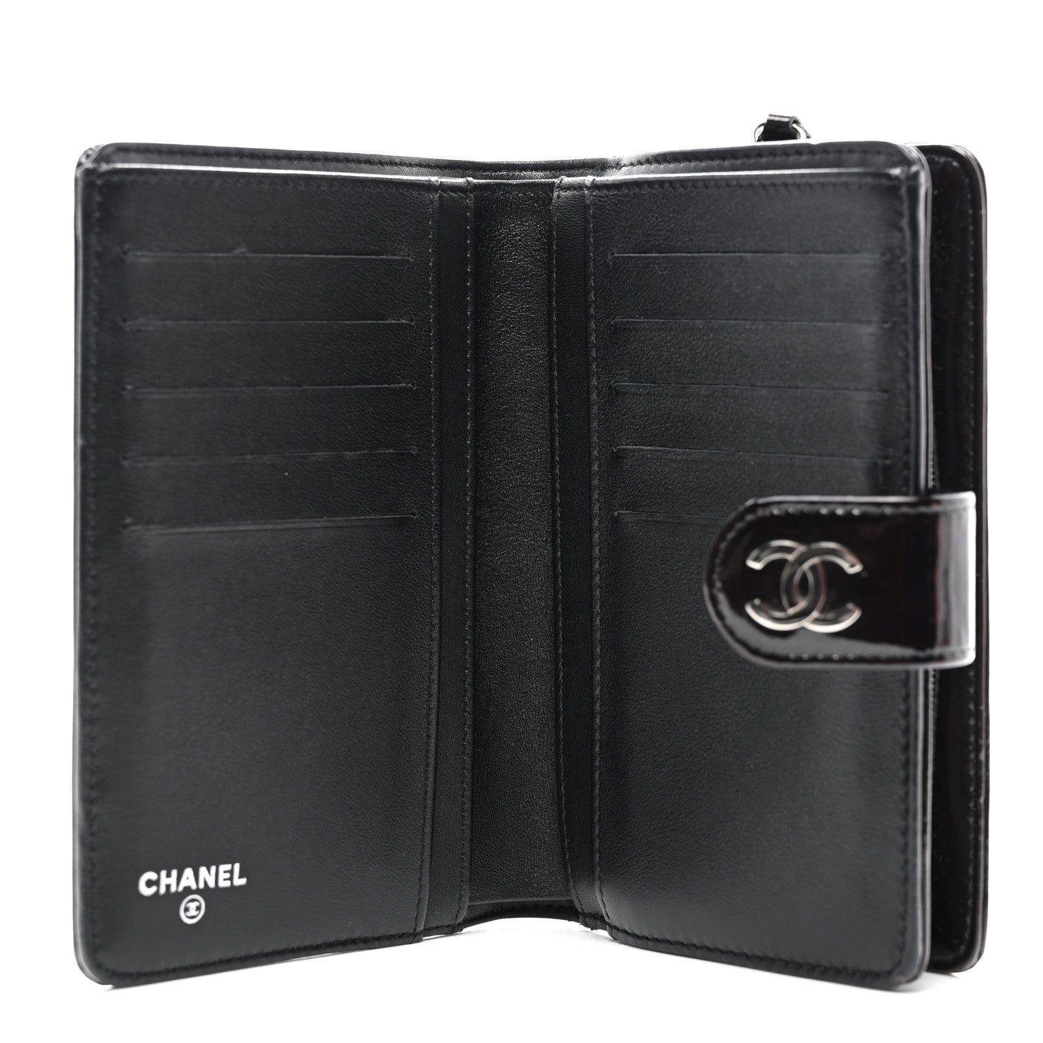 Chanel Patent Camellia Embossed Zipped Pocket Wallet Black 5 of 9