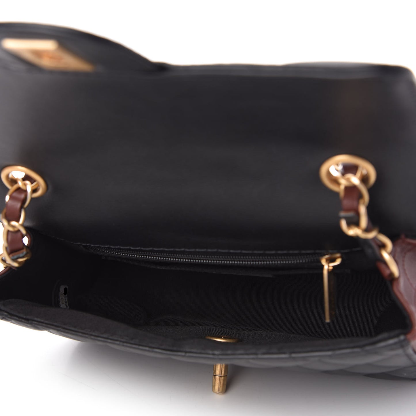 Calfskin Quilted Small Strap Into Flap Bag Black Brown