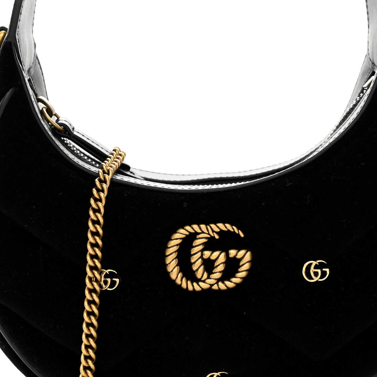Velvet Matelasse Double G Studs Torchon GG Marmont Half Moon Hobo Black