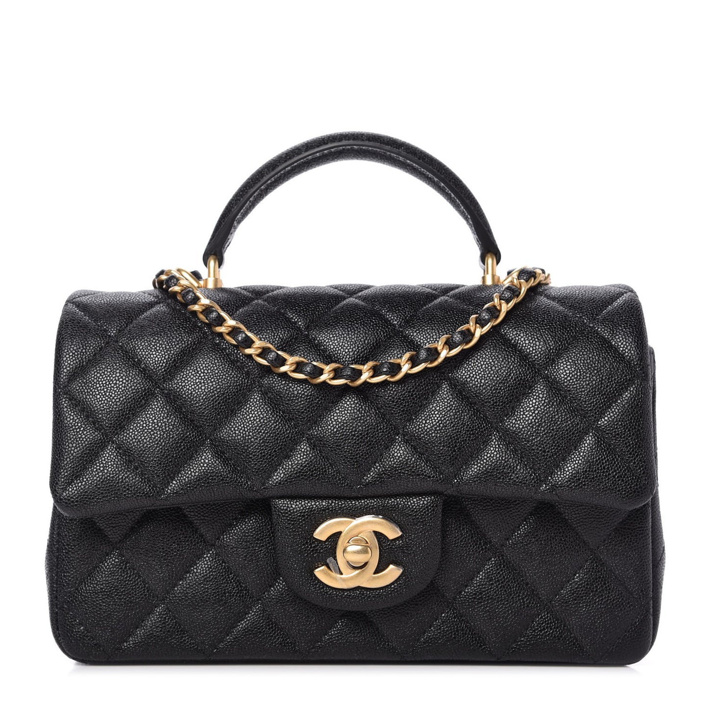 Caviar Quilted Mini Top Handle Rectangular Flap Black
