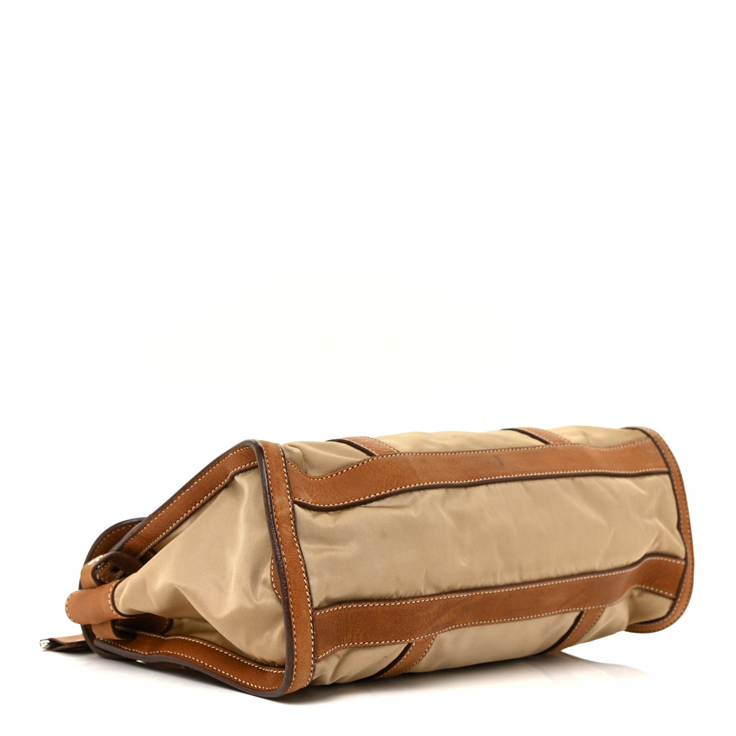 Tessuto Nylon Vitello Foldover Pushlock Satchel Beige