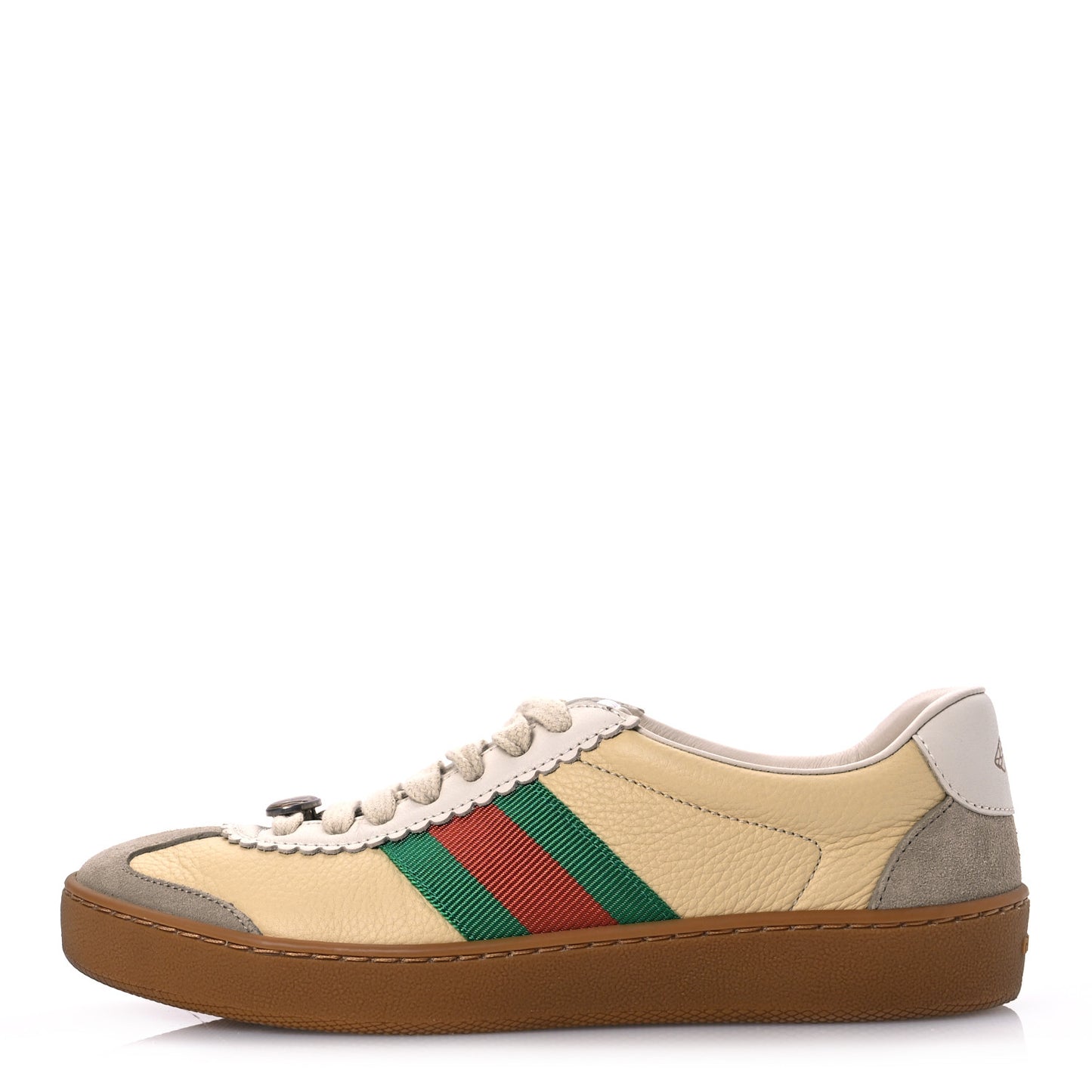Calfskin Suede Web Womens G74 Sneakers 35.5 Oatmeal Burro New Mystic White