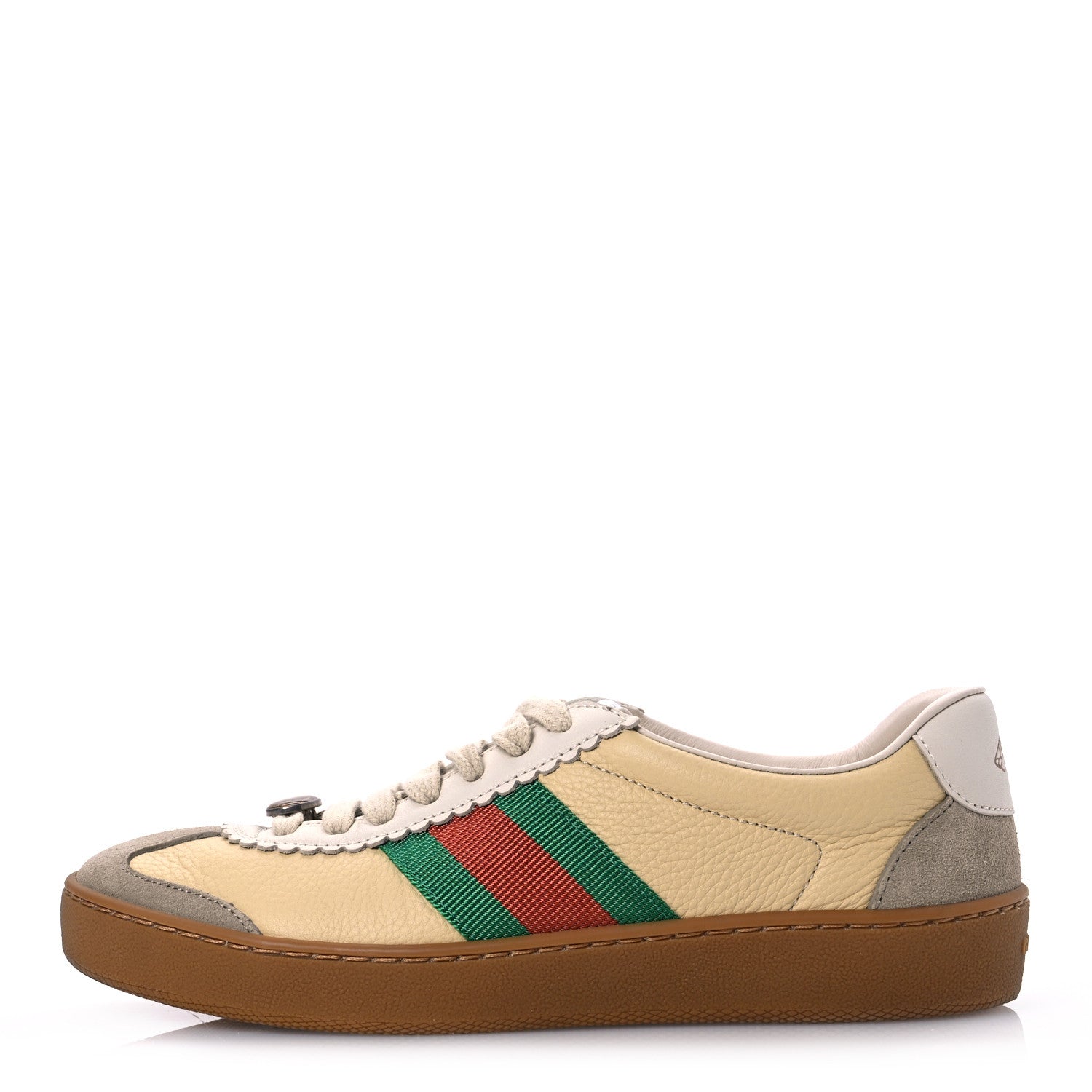Gucci Calfskin Suede Web Womens G74 Sneakers 35.5 Oatmeal Burro New Mystic White 1 of 13