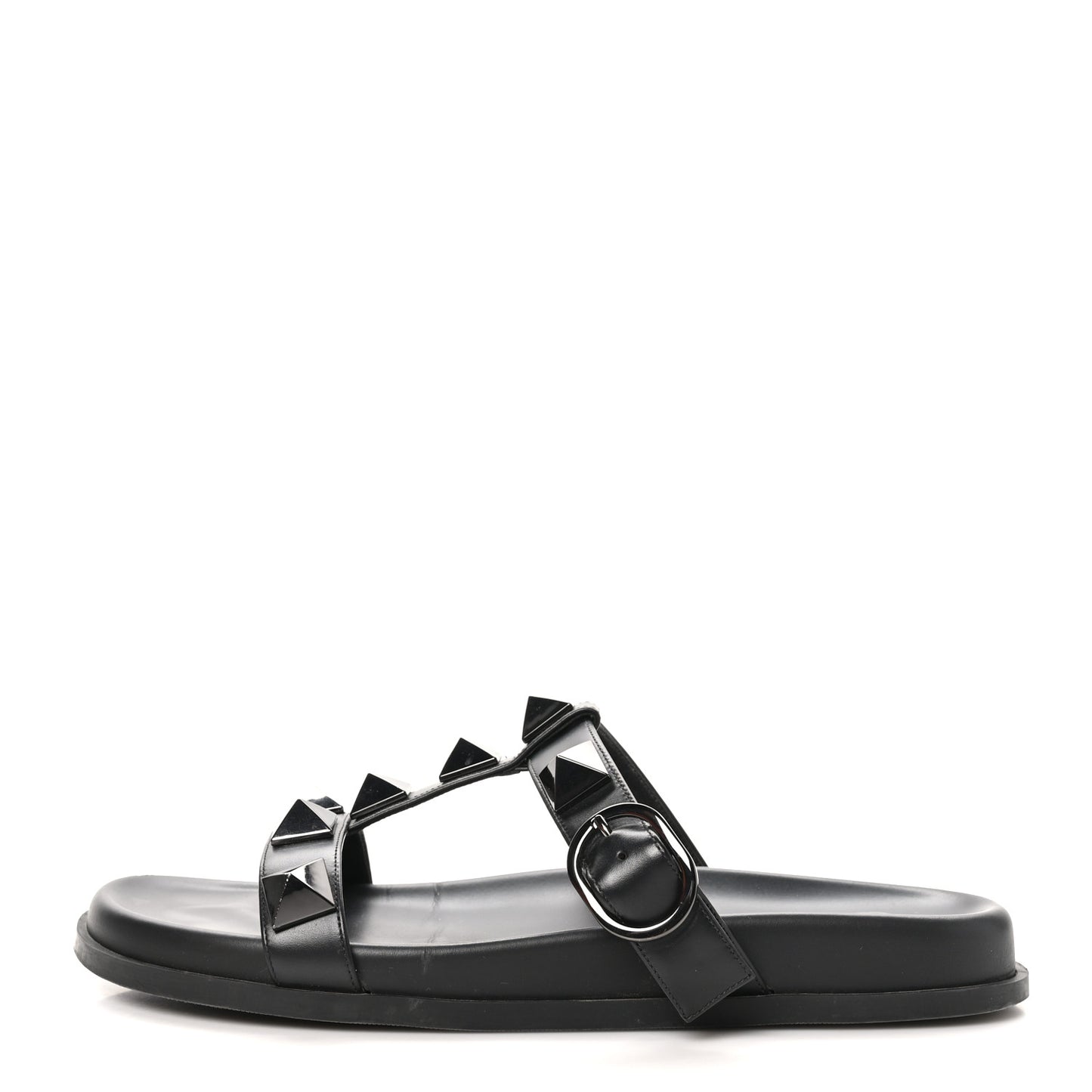 Calfskin Roman Stud Slide Sandals 39.5 Black