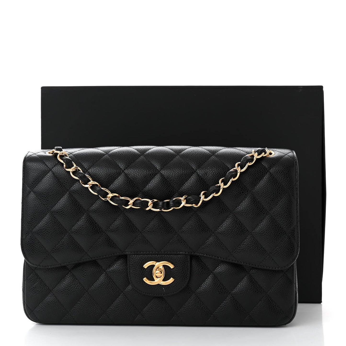 Caviar Quilted Jumbo Double Flap Black