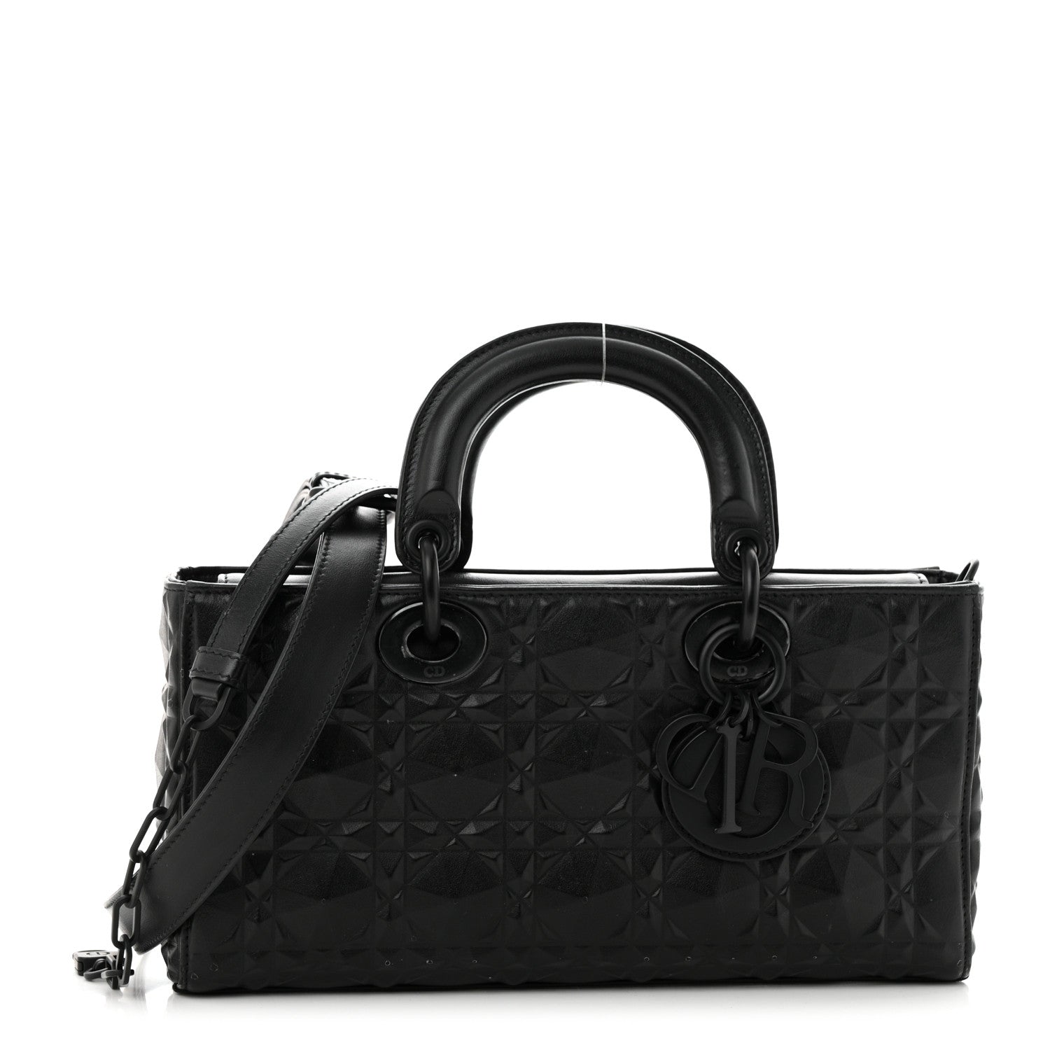 Christian Dior Calfskin Cannage Diamond Medium Lady D-Joy Black