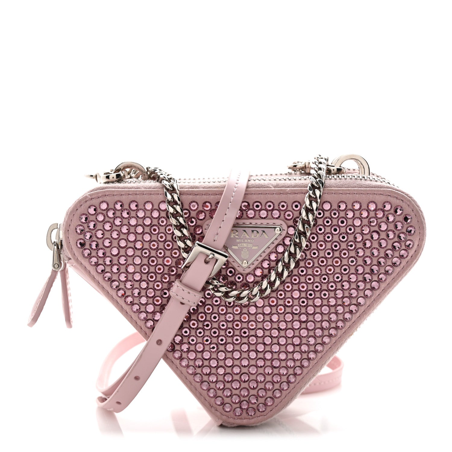 Prada Satin Crystal Mini Triangle Crossbody Pouch Alabastro