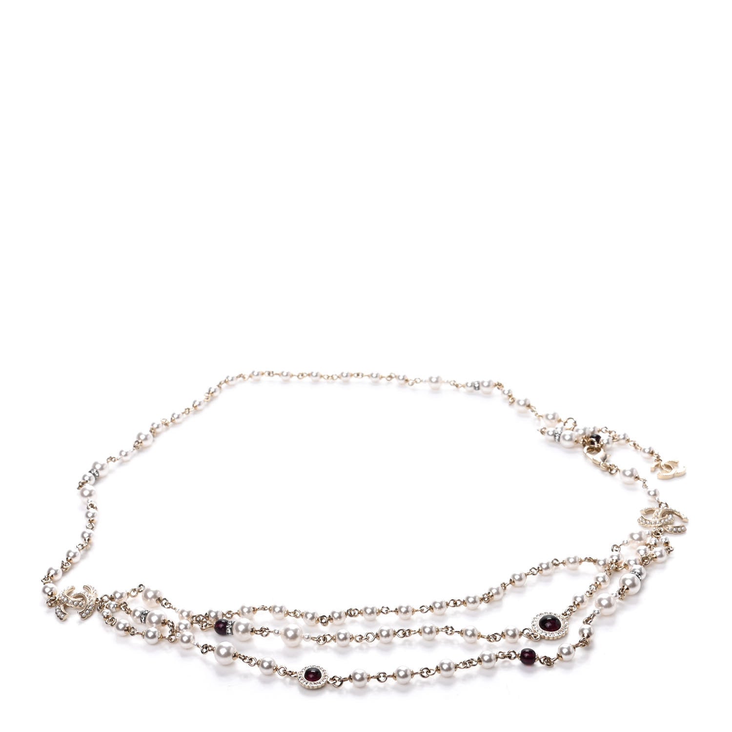 Chanel Pearl Crystal Beaded CC Belt Gold Burgundy 1 of 5