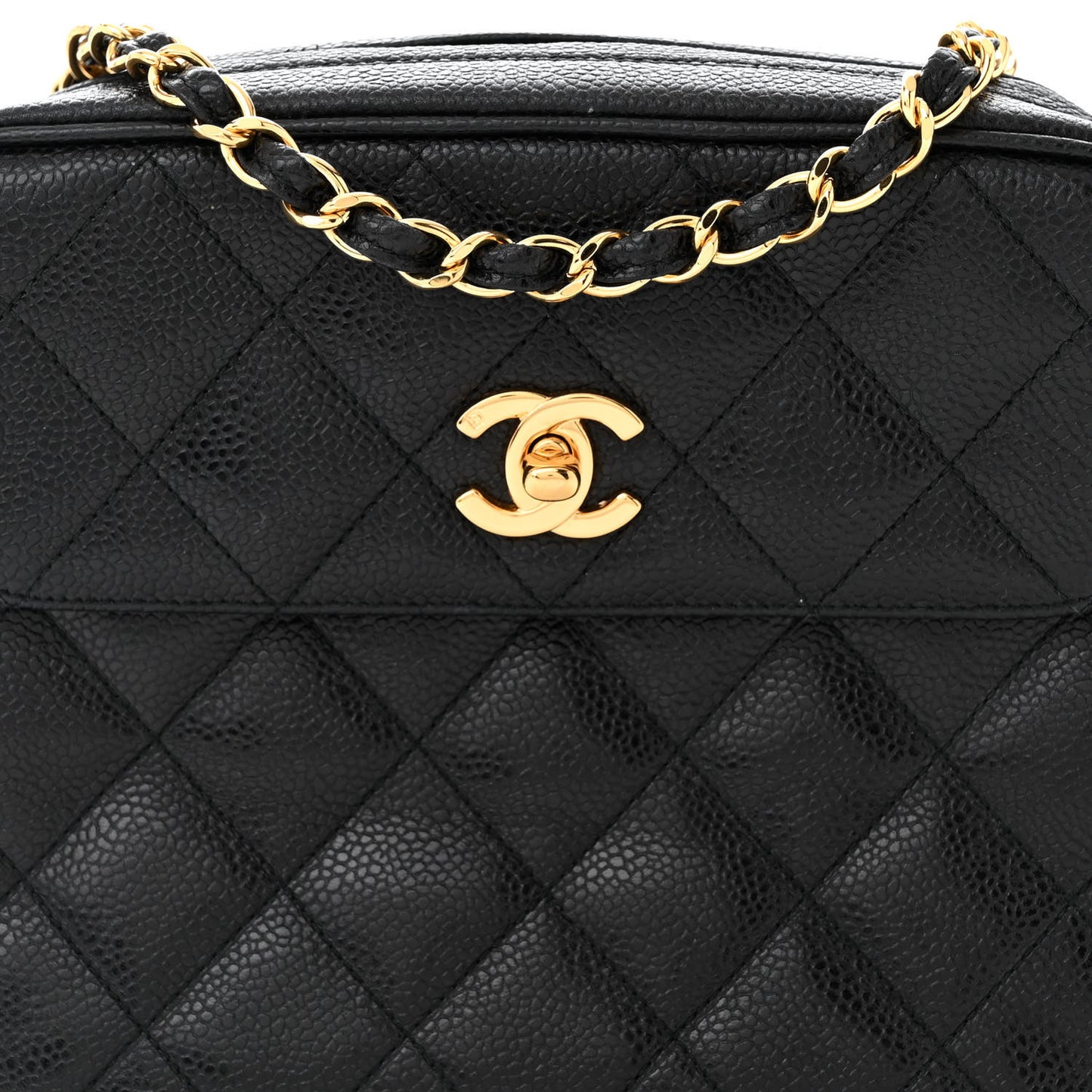 Caviar Quilted Flap Camera Case Black