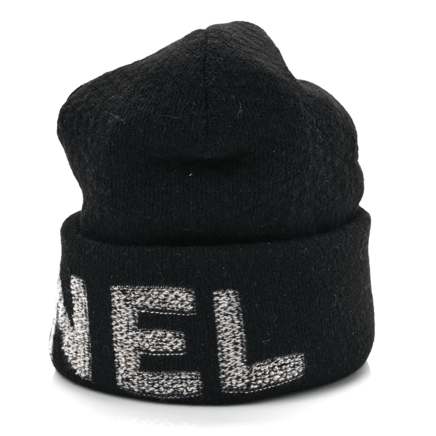 Wool Cashmere Logo Beanie Hat Black Light Grey