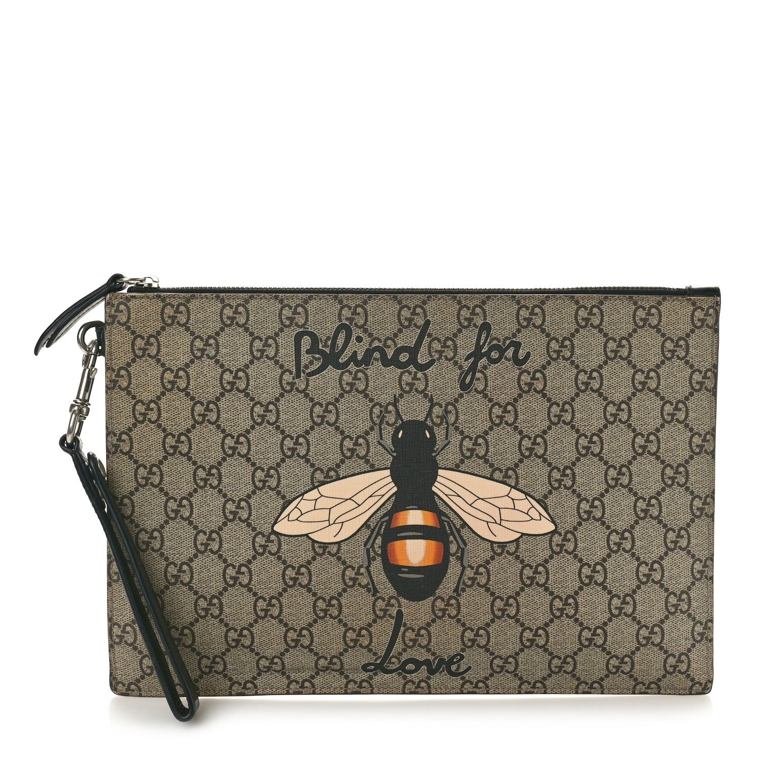 Gucci GG Supreme Monogram Blind For Love Wristlet Pouch Black