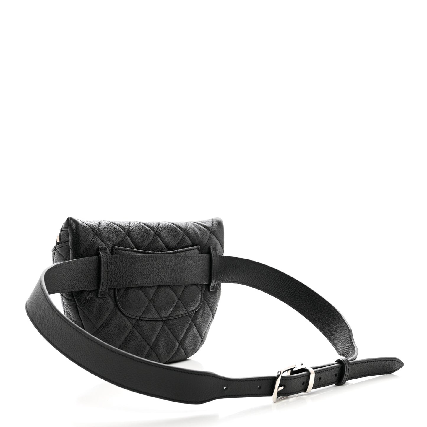 Grained Calfskin Quilted Waist Belt Bag Black