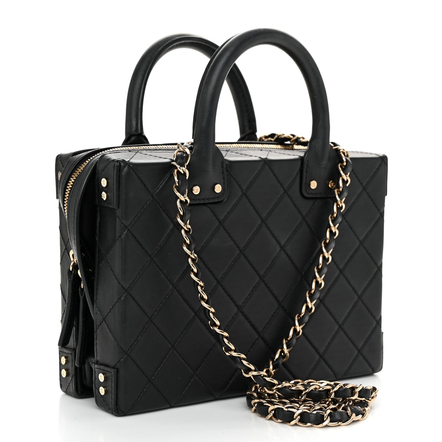 Calfskin Quilted Studded Square Vanity Case Black