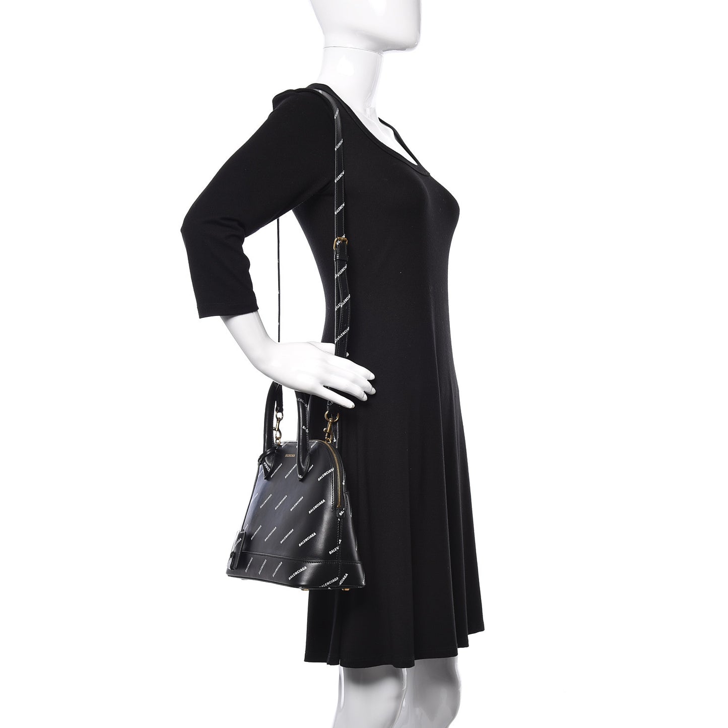 Calfskin Allover Logo M Ville Top Handle Bag Black