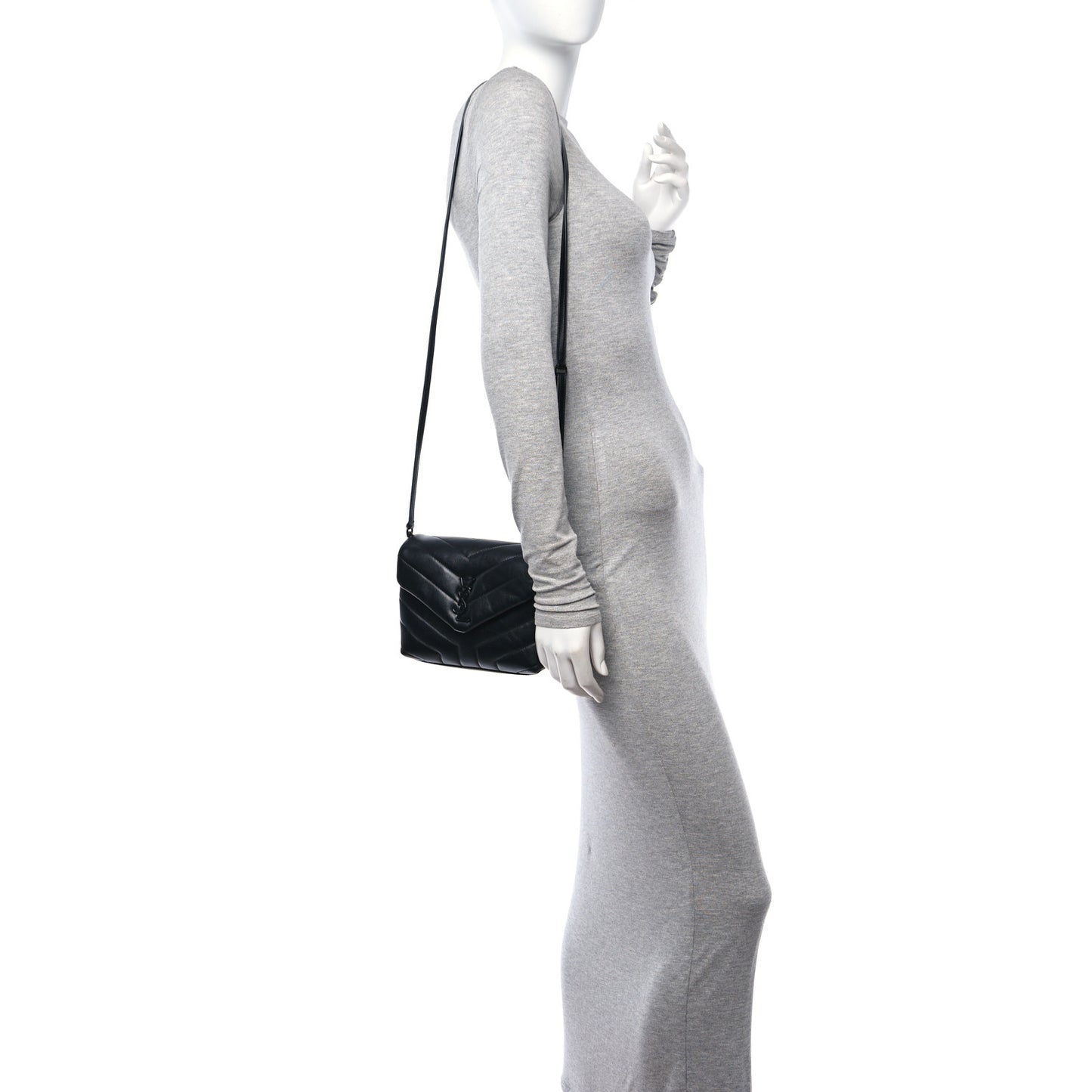 Calfskin Y Quilted Monogram Monochrome Toy Loulou Crossbody Bag Black