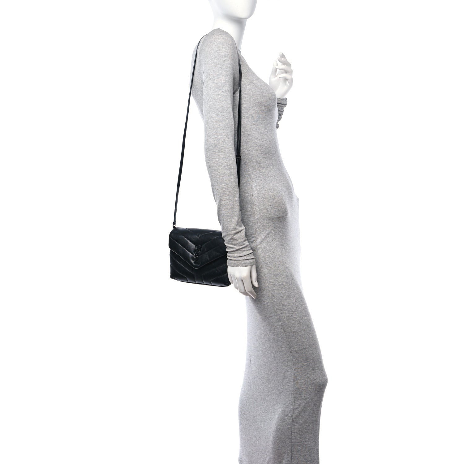 Saint Laurent Calfskin Y Quilted Monogram Monochrome Toy Loulou Crossbody Bag Black 2 of 11