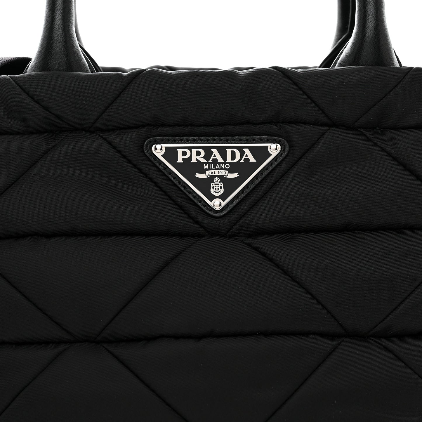 Re-Nylon Nappa Triangle Quilted Padded Small Double Handled Zip Tote Black