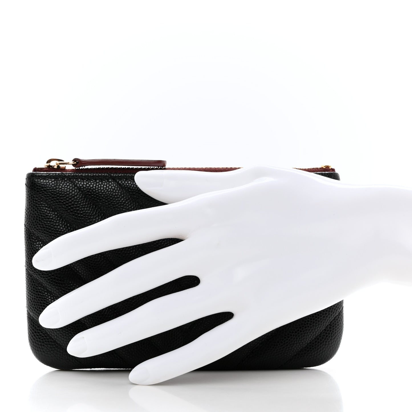 Caviar Chevron Quilted Small Cosmetic Case Black