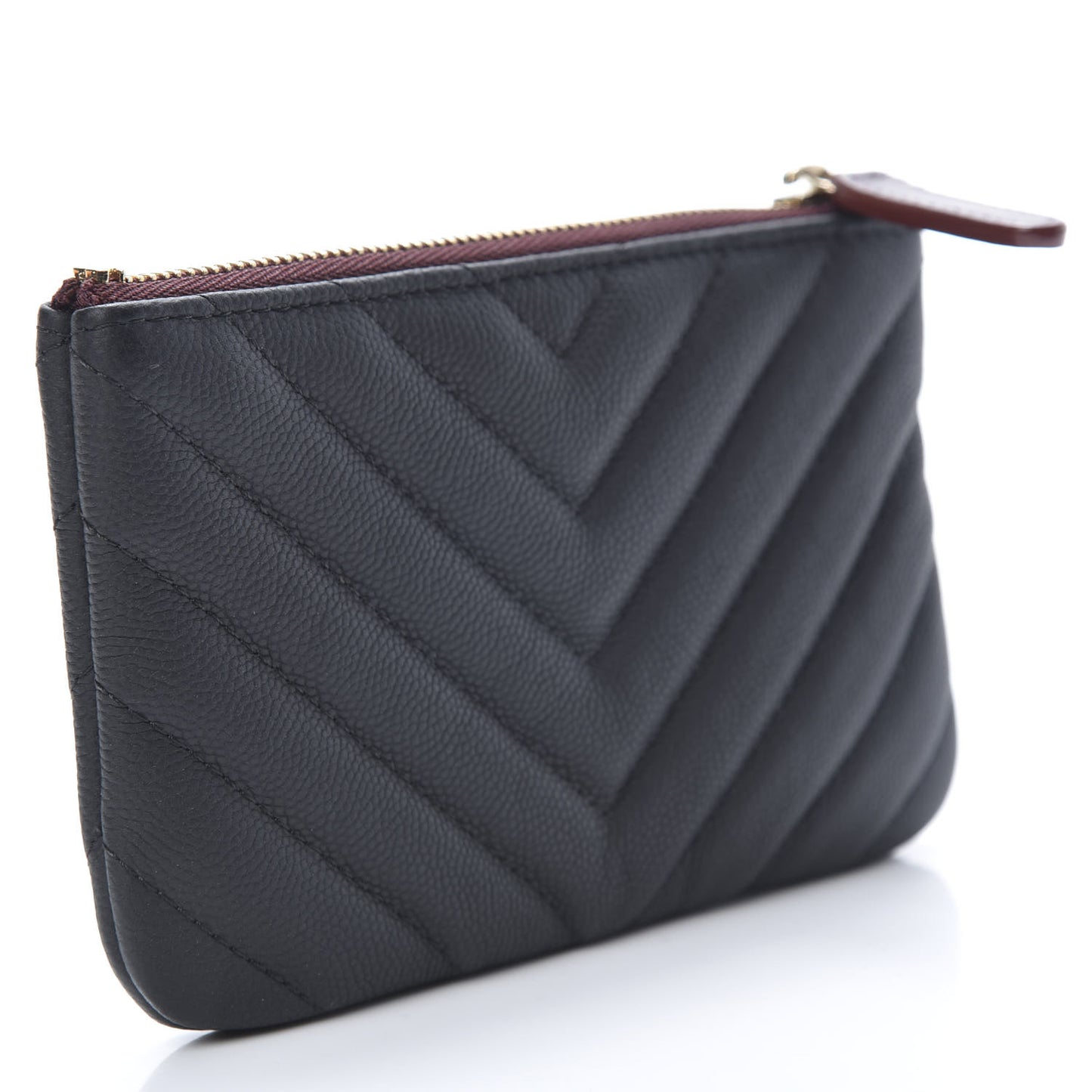 Caviar Chevron Quilted Small Cosmetic Case Black