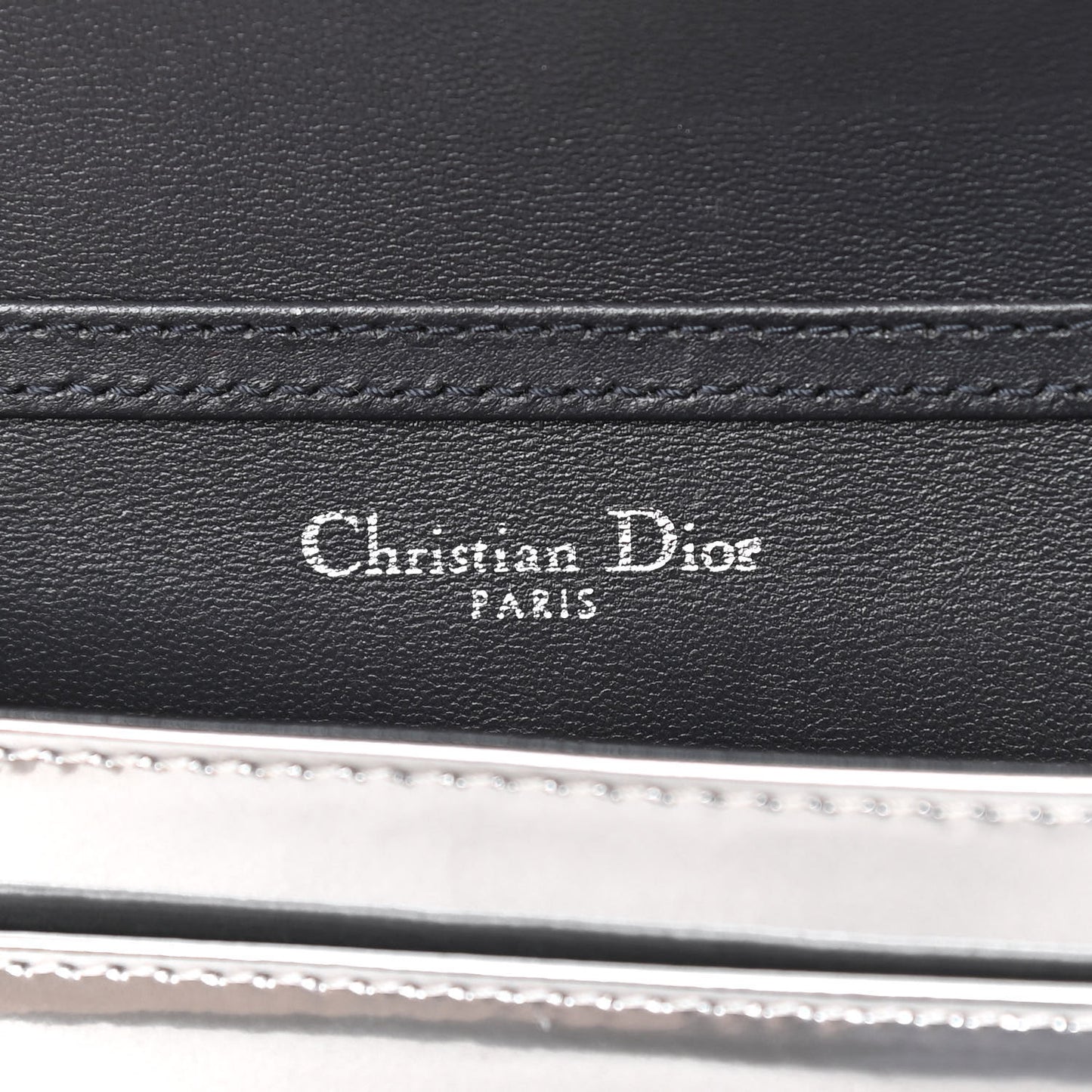 Metallic Patent Micro-Cannage Diorama Wallet on Chain Pouch Silver