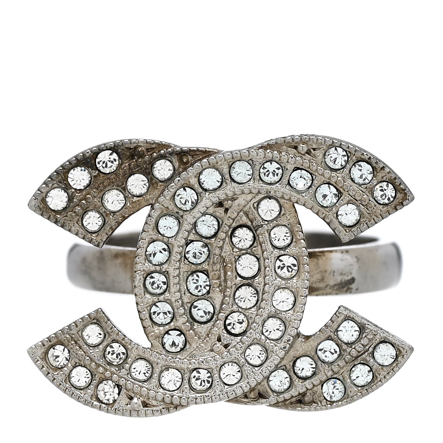 Chanel Crystal Double CC Ring 52 6 Silver 1799423 – FASHIONPHILE