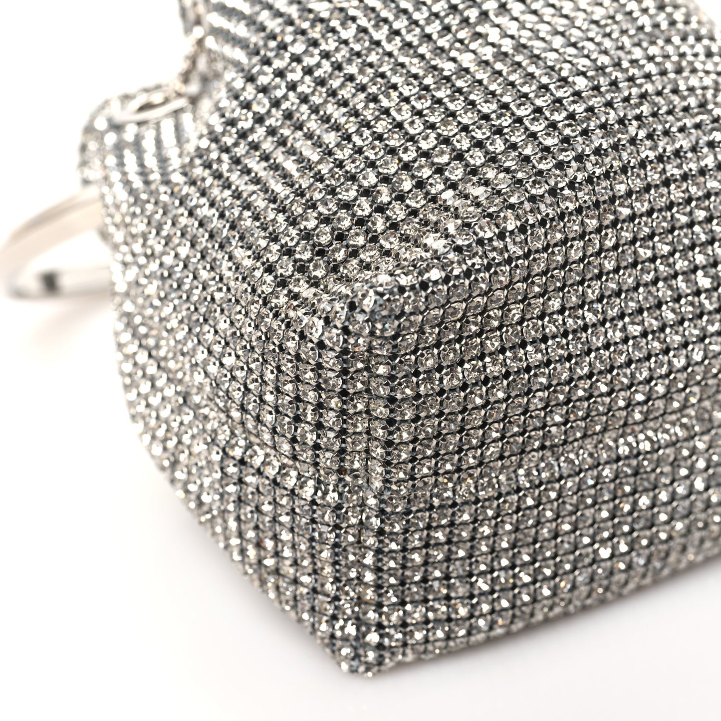 Satin Crystal Embellished Micro Bon Bon Bag Silver