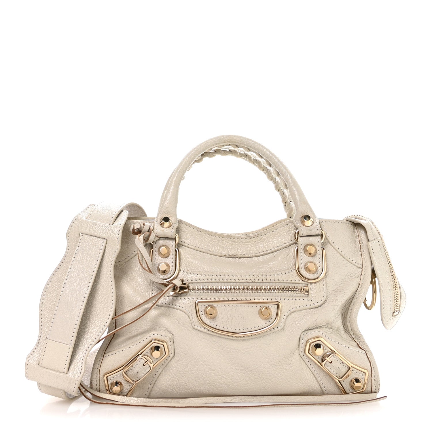 Balenciaga Chevre Gold Metallic Edge Hardware Mini City Ivory
