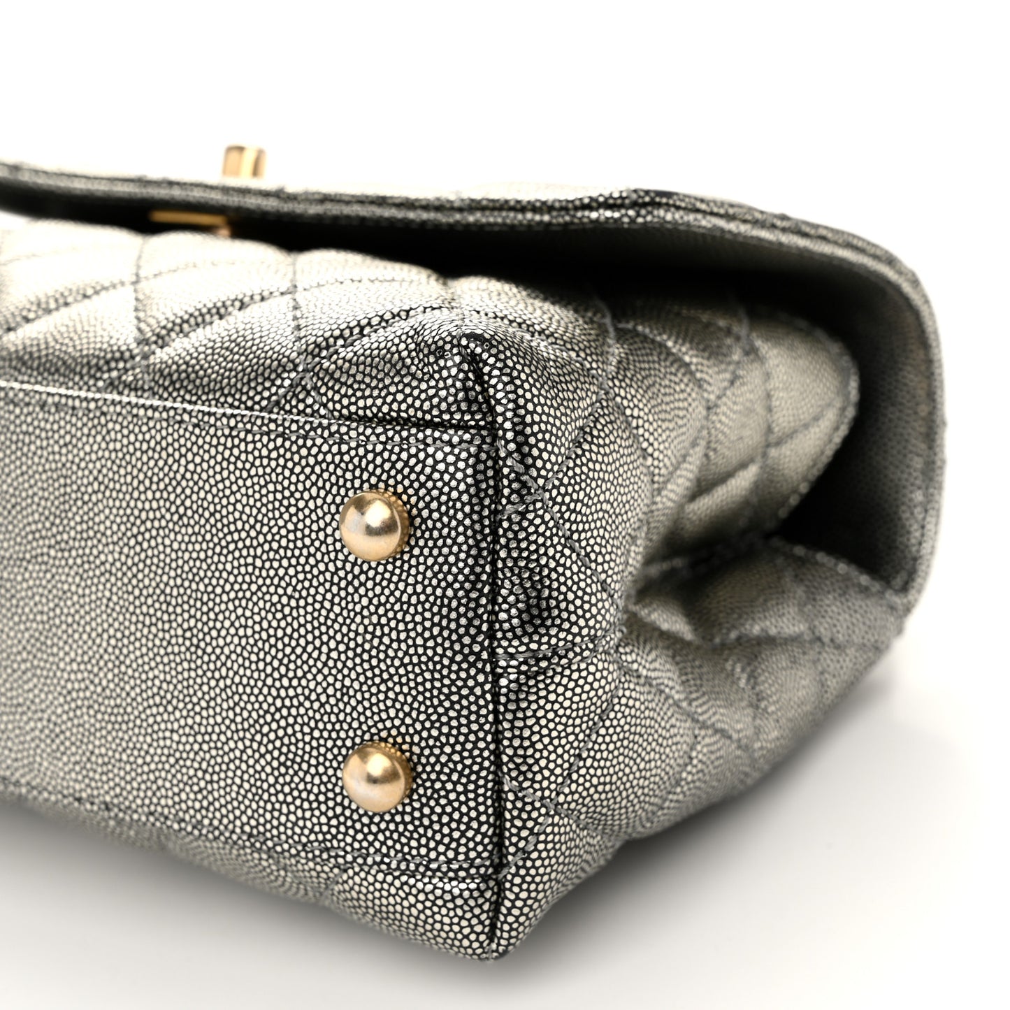 Metallic Caviar Quilted Mini Coco Handle Flap Silver