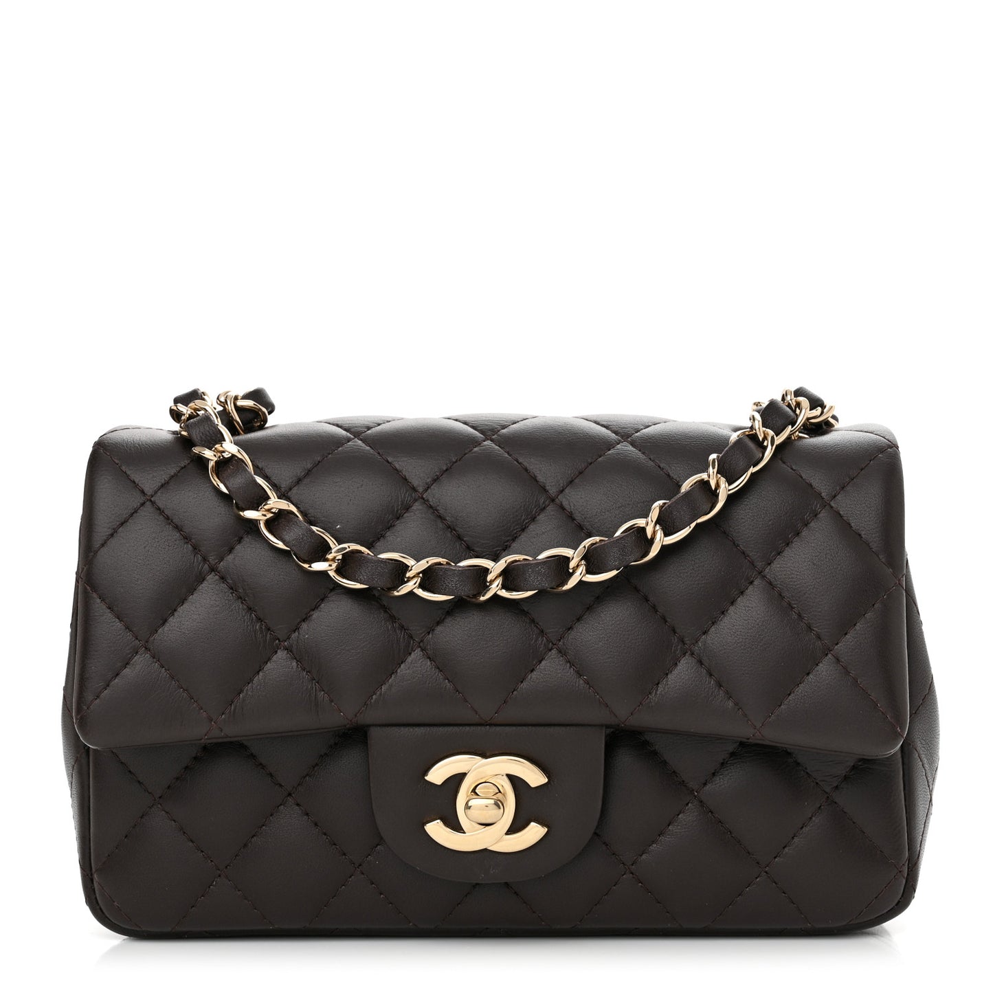 Lambskin Quilted Mini Rectangular Flap Dark Brown