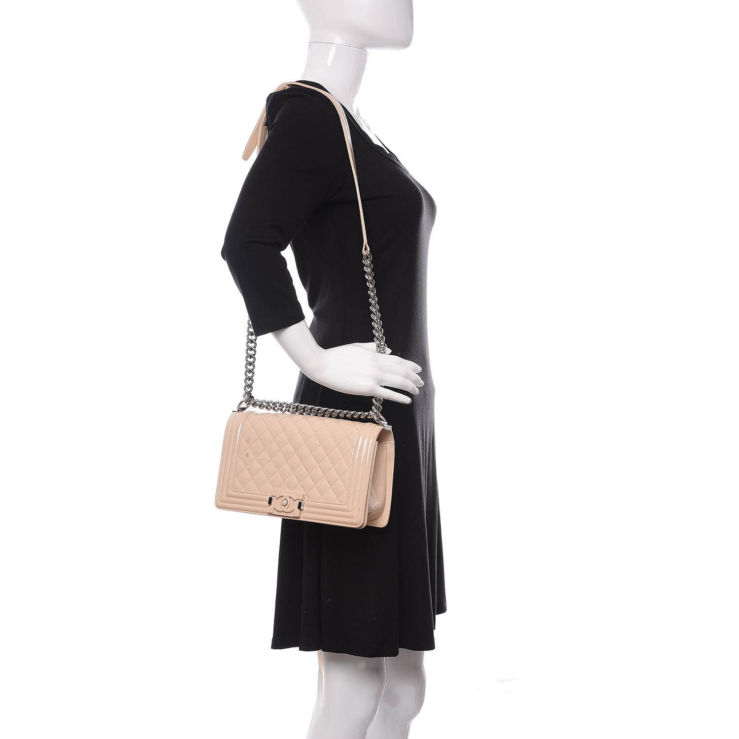 Chanel Patent Calfskin Quilted Medium Plexiglass Boy Flap Beige 2 of 16