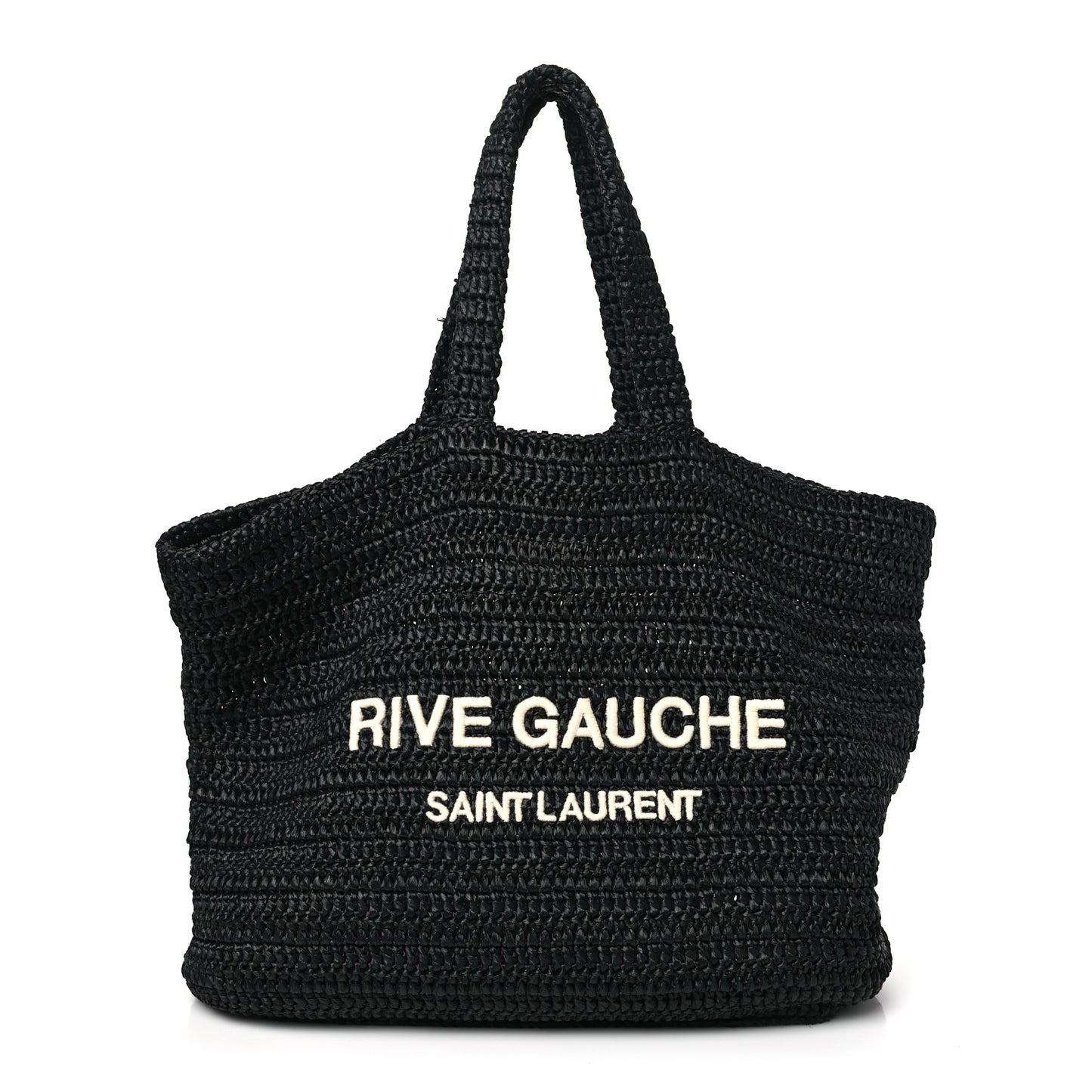 SAINT LAURENT Raffia Rive Gauche Tote Black