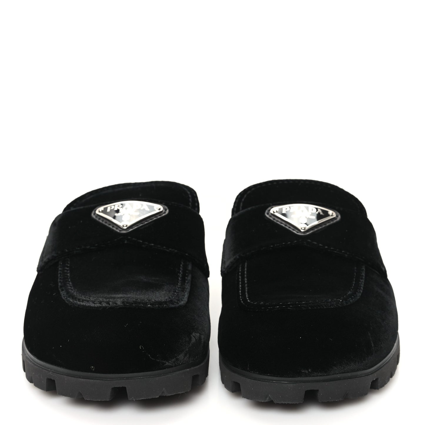 Velluto Metal Triangle Logo 20mm Flat Mules 35 Black