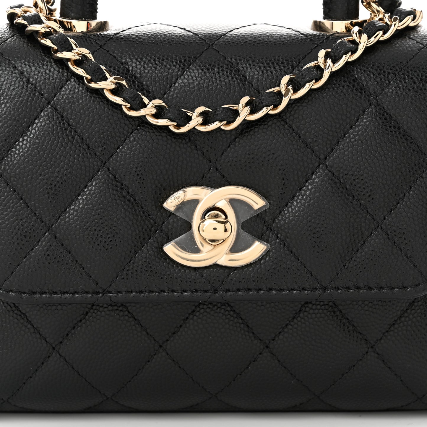 Caviar Quilted Coco Handle Clutch With Chain Black