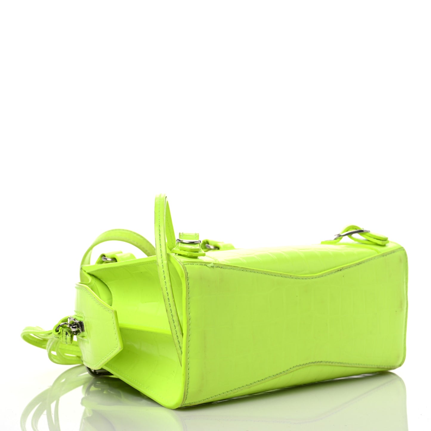 Semi Shiny Calfskin Crocodile Embossed Neo Classic Silver Hardware Mini City Fluo Yellow