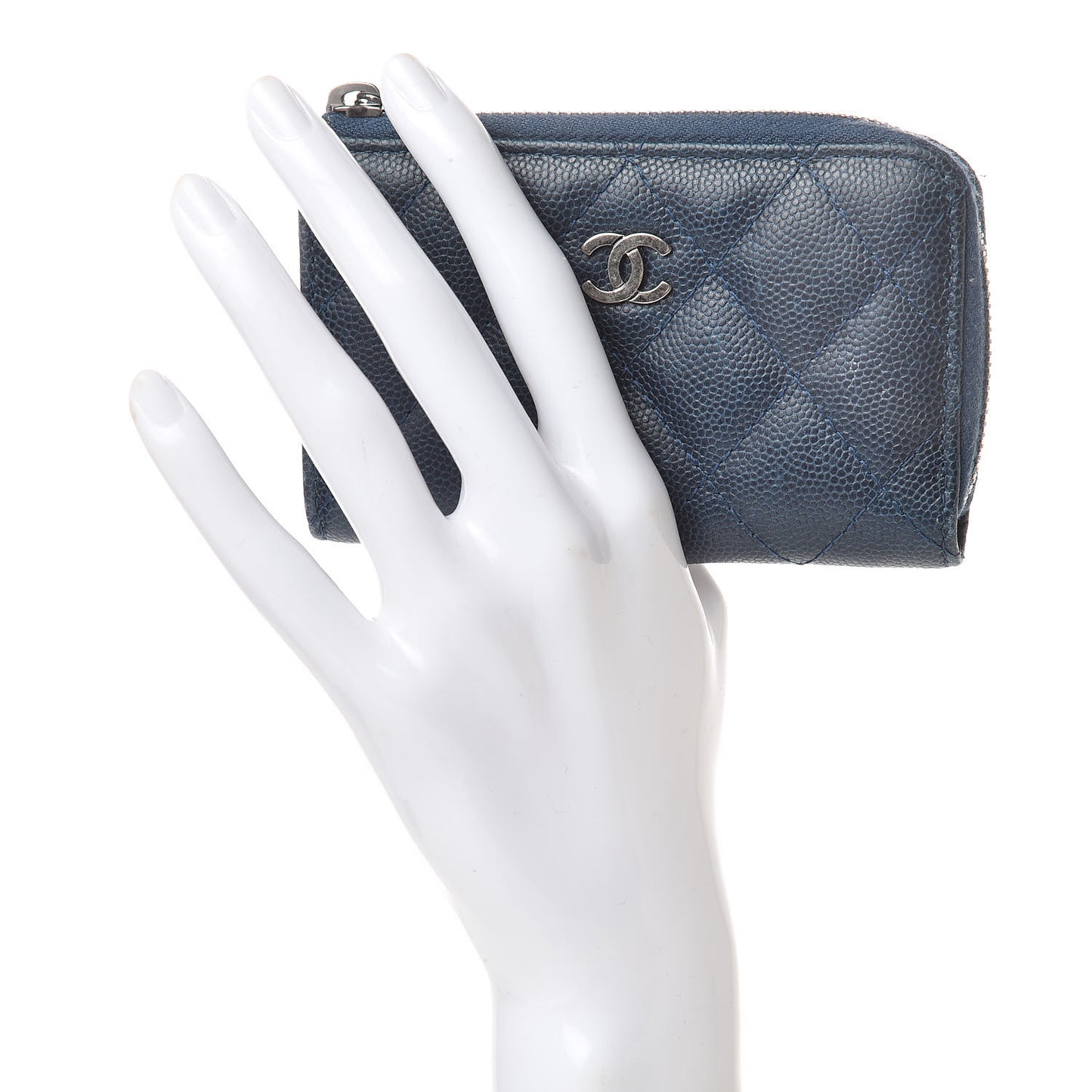 Caviar Quilted Key Holder Case Navy