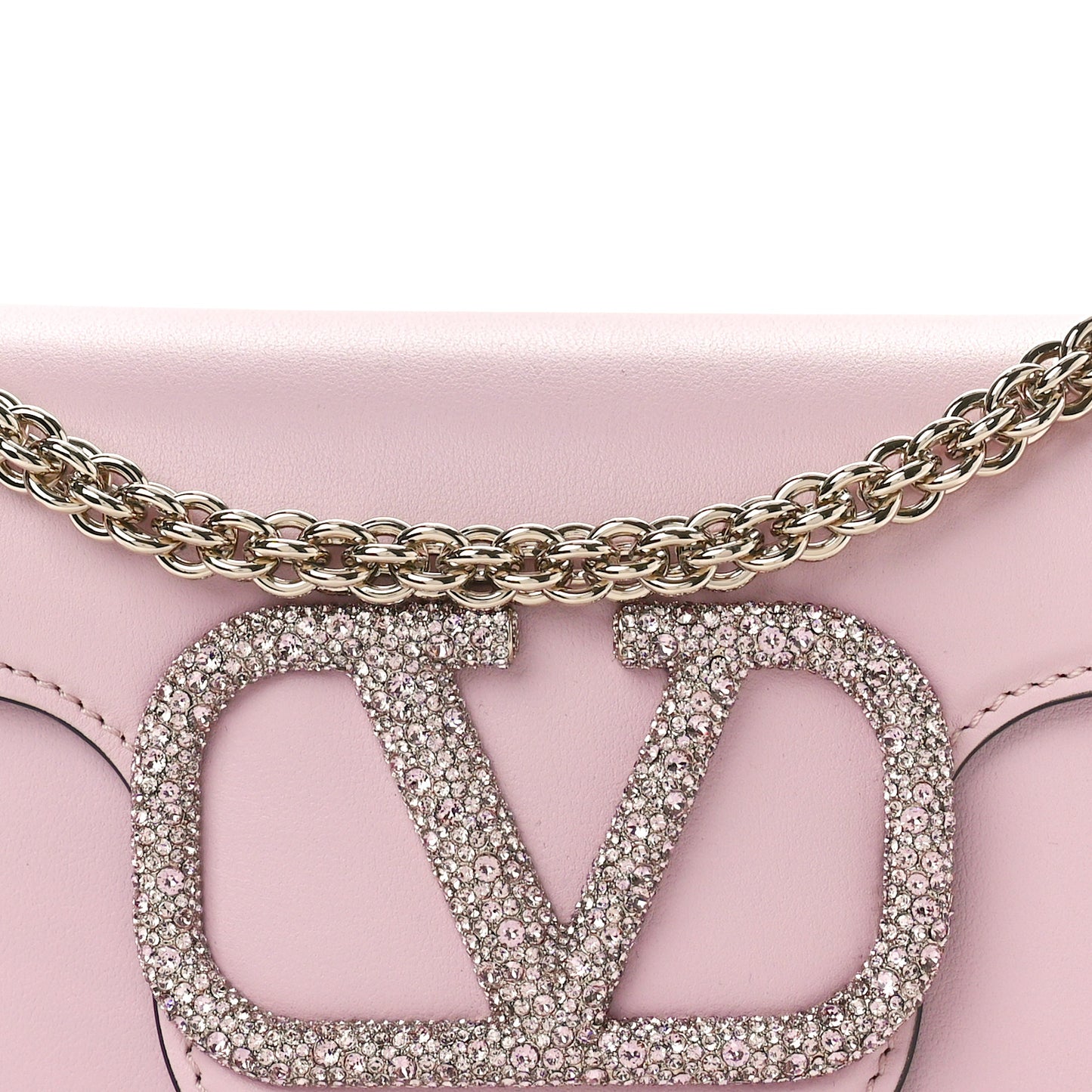 Calfskin Crystal Vlogo Small Loco Shoulder Bag Rose Cannelle