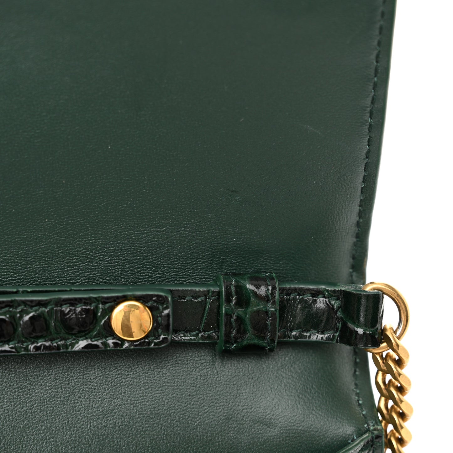 Shiny Calfskin Crocodile Embossed Hourglass Chain Bag Forest Green