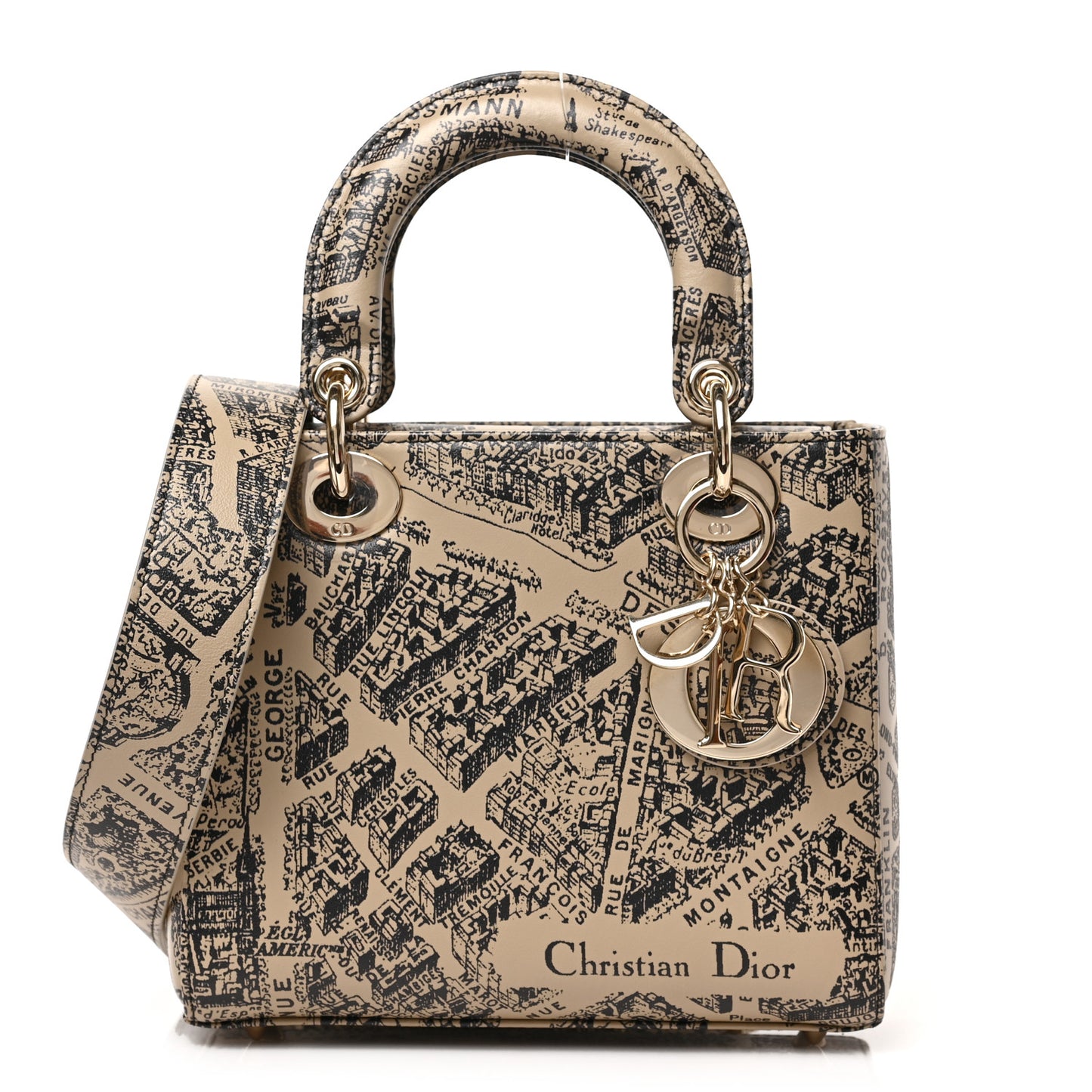 Smooth Calfskin Plan de Paris Printed Small My ABCDior Lady Dior Beige Black