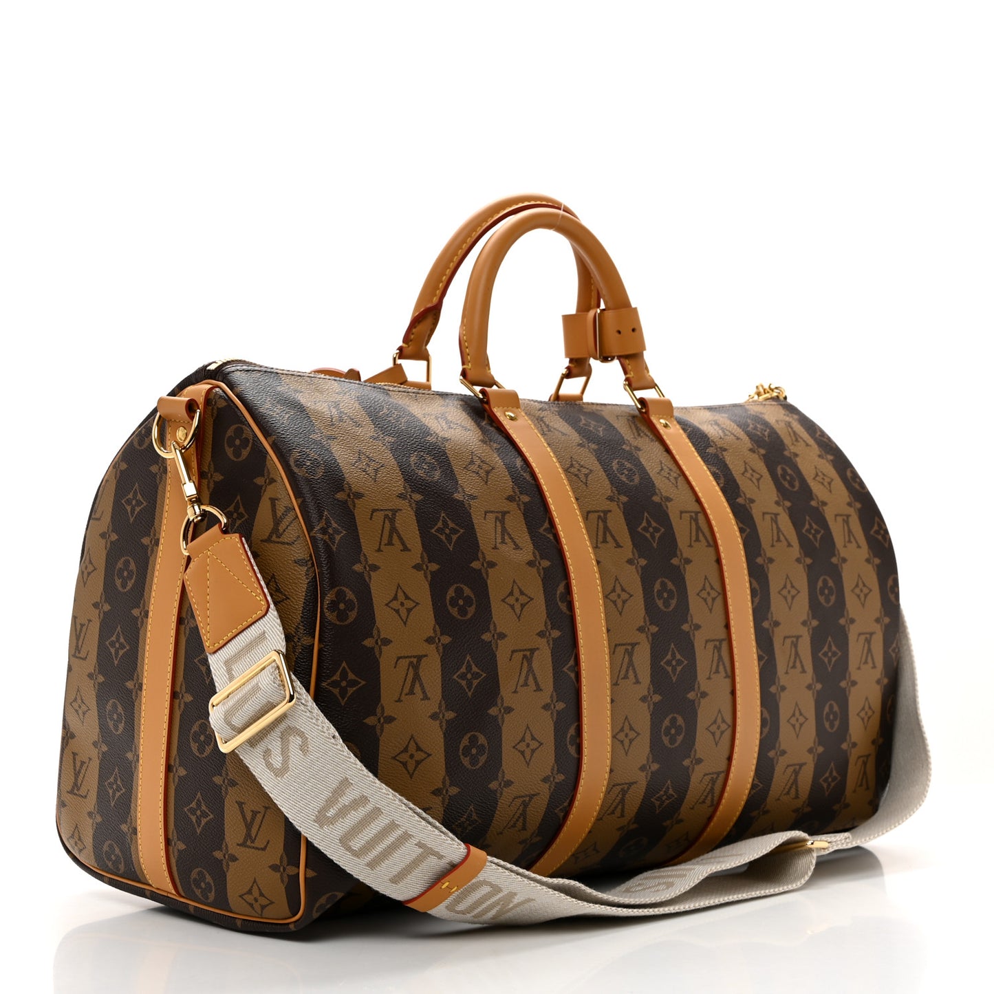 X NIGO Reverse Monogram Stripe Keepall Bandouliere 50 Brown