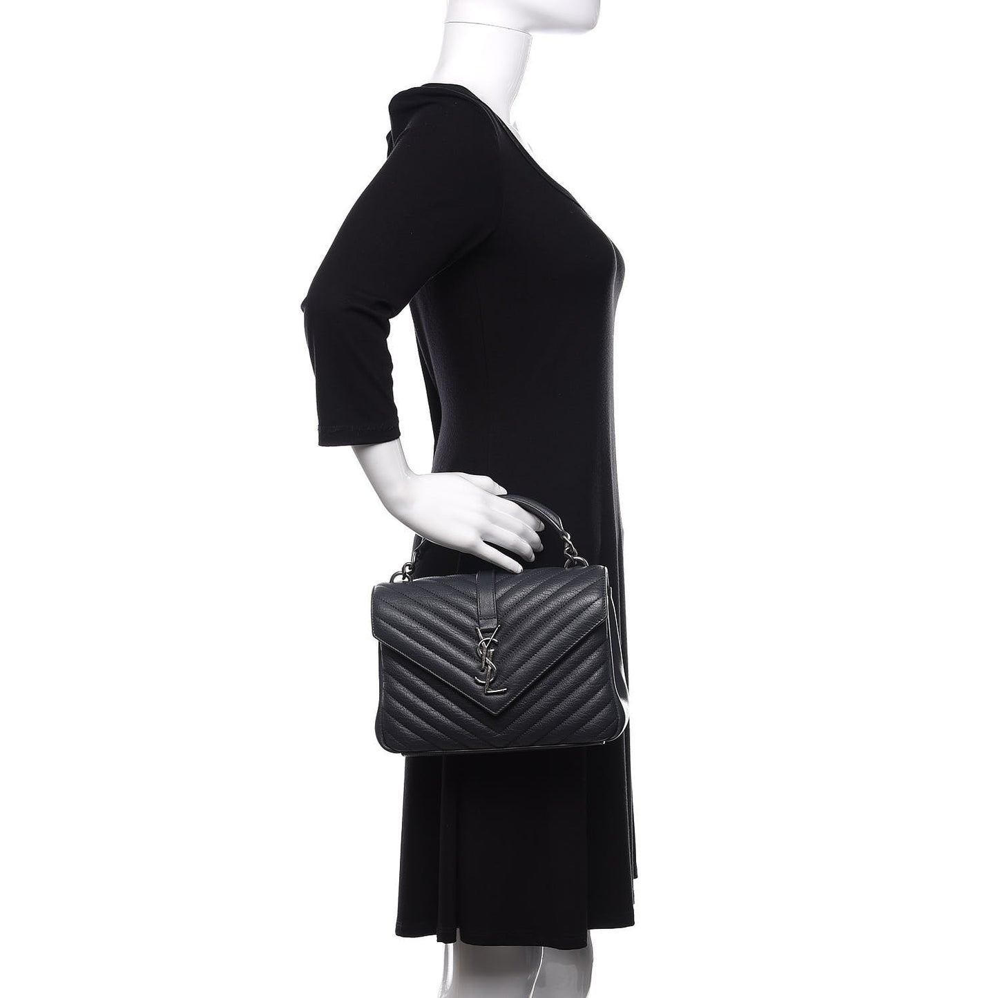 Sheepskin Matelasse Chevron Monogram Medium College Bag Asphalt