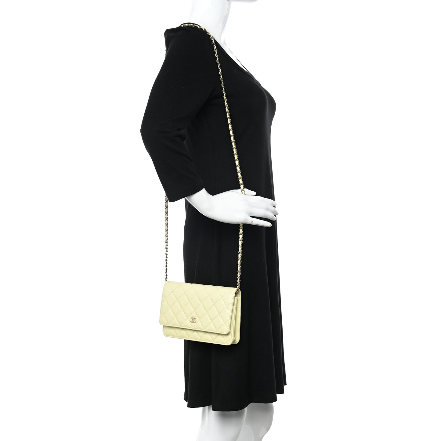 Caviar Quilted Wallet on Chain WOC Light Yellow