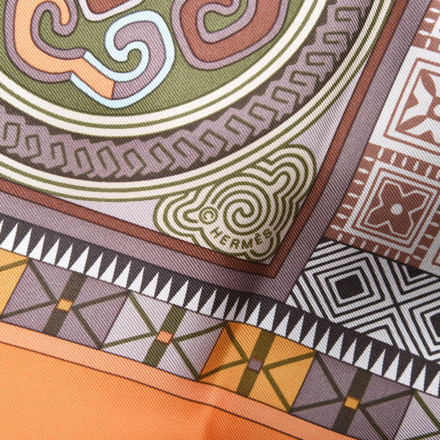 Hermes Silk Cent Plis De Miao Scarf 90 Terracotta Loden 4 of 5