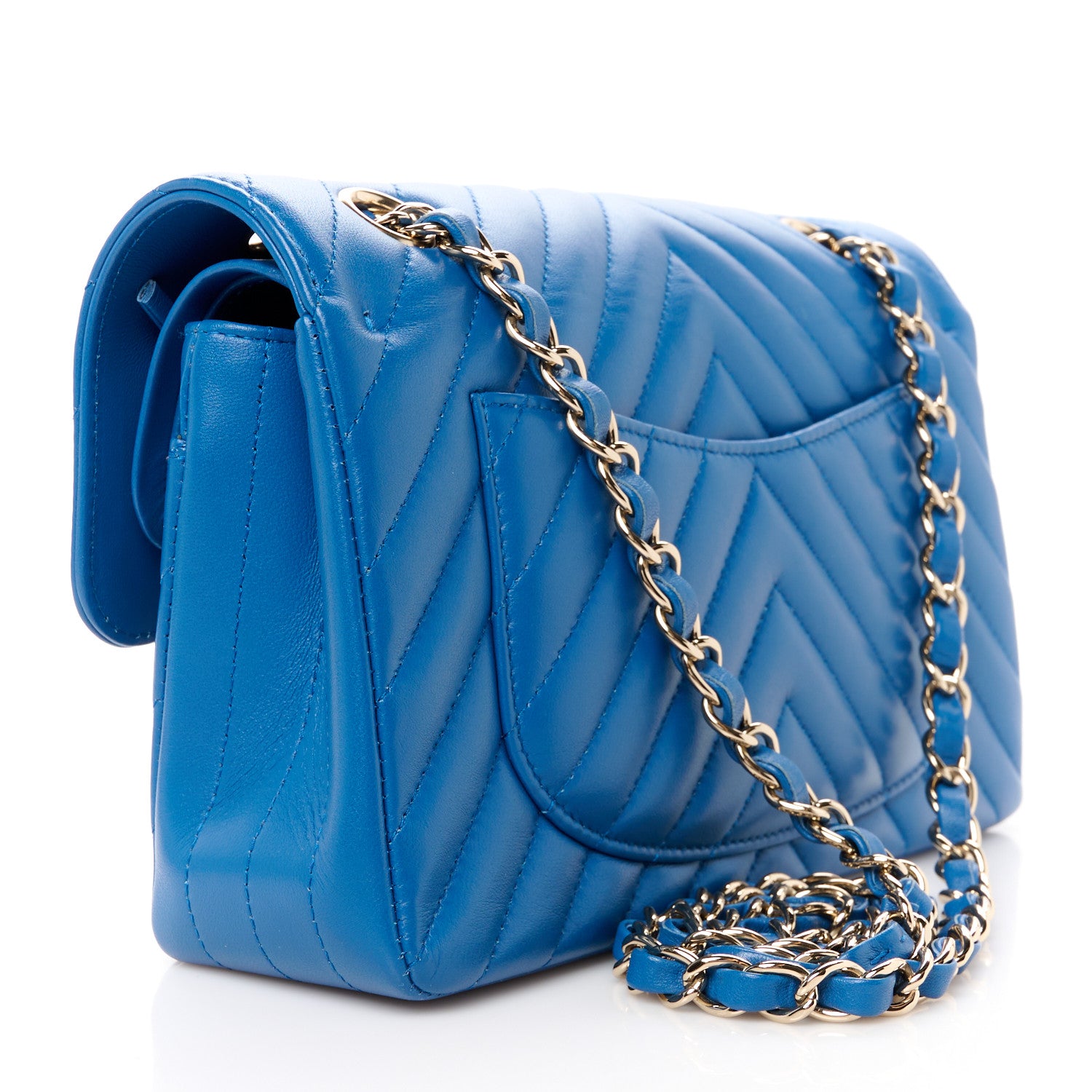 Chanel Lambskin Chevron Quilted Small Double Flap Blue 3 of 11