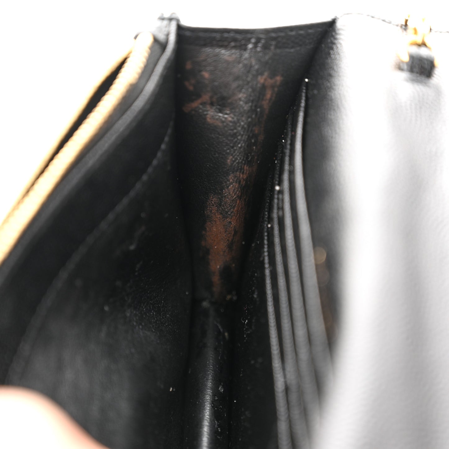 Grain De Poudre Matelasse Chevron Monogram Envelope Chain Wallet Black