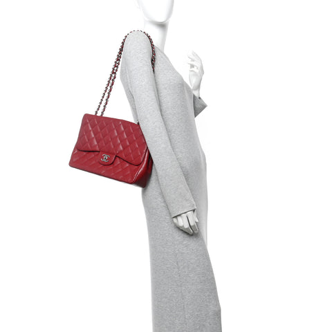 Caviar Quilted Jumbo Single Flap Dark Red