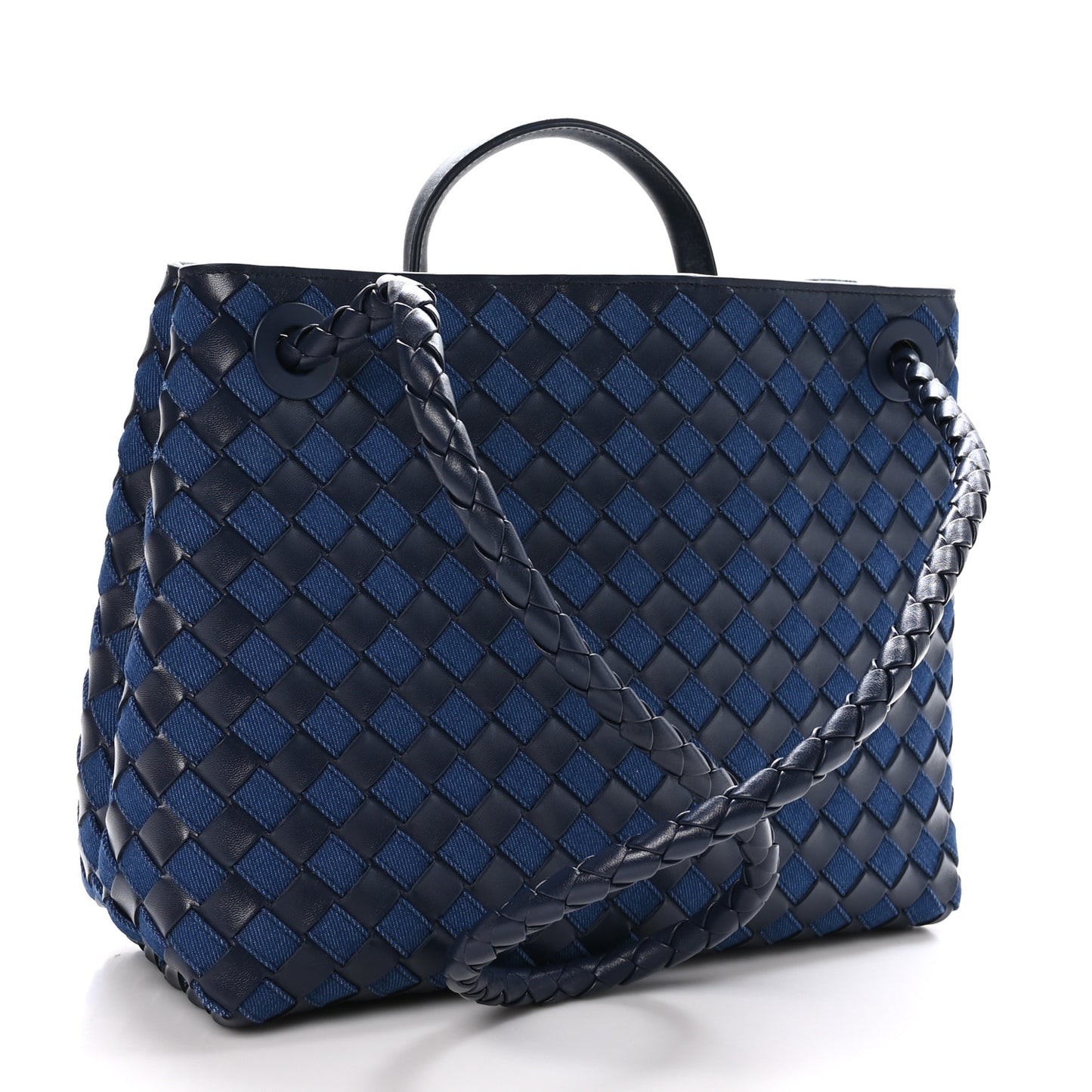 Nappa Intrecciato Denim Medium Andiamo Shoulder Bag Abyss Indigo